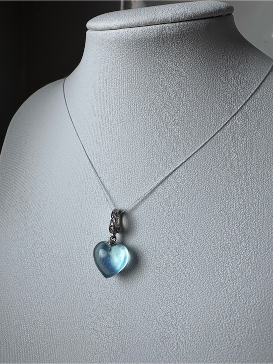 Jewelry - Aquamarine heart pendant puff 3d heart blue s925 open clasp bail blue silver